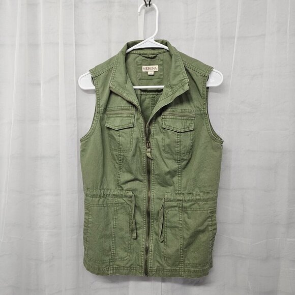 Merona Vest Olive Green Utility Boho Zip Hiking Military Punk S - Picture 9 of 12